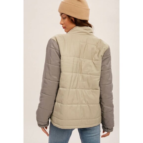 NWT Hem & Thread Women's REVERSIBLE‎ Colorblock Winter Jacket Green Size Medium - Picture 2 of 12